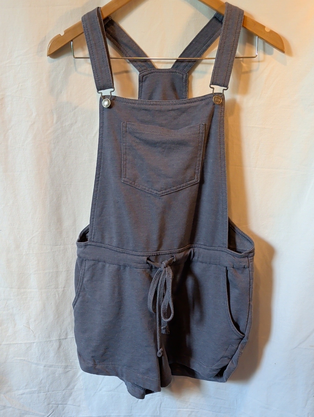 Wallflower Gray Short Overall Romper with Drawstring Waist